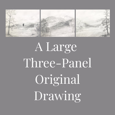Three Wooden Crosses - A Three-Panel Original Pencil Drawing - Landscape Painting with a Christian Theme